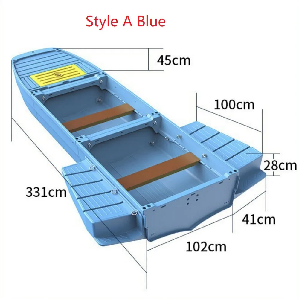 Two styles of three-section L10.2-12.3ft vehicle-mounted stackable portable PE engineering plastic fishing boat(4 adults)