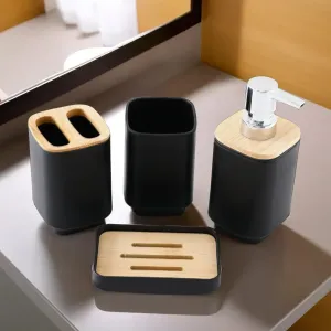 UMAI 4 Pieces Bathroom Accessories Set | Black | Soap Dispenser(500ml), Toothbrush Holder, Mouth Wash Cup & Soap Dish | Soap Holder for Bathroom | Soap Dispenser for Bathroom | Home Decor Items