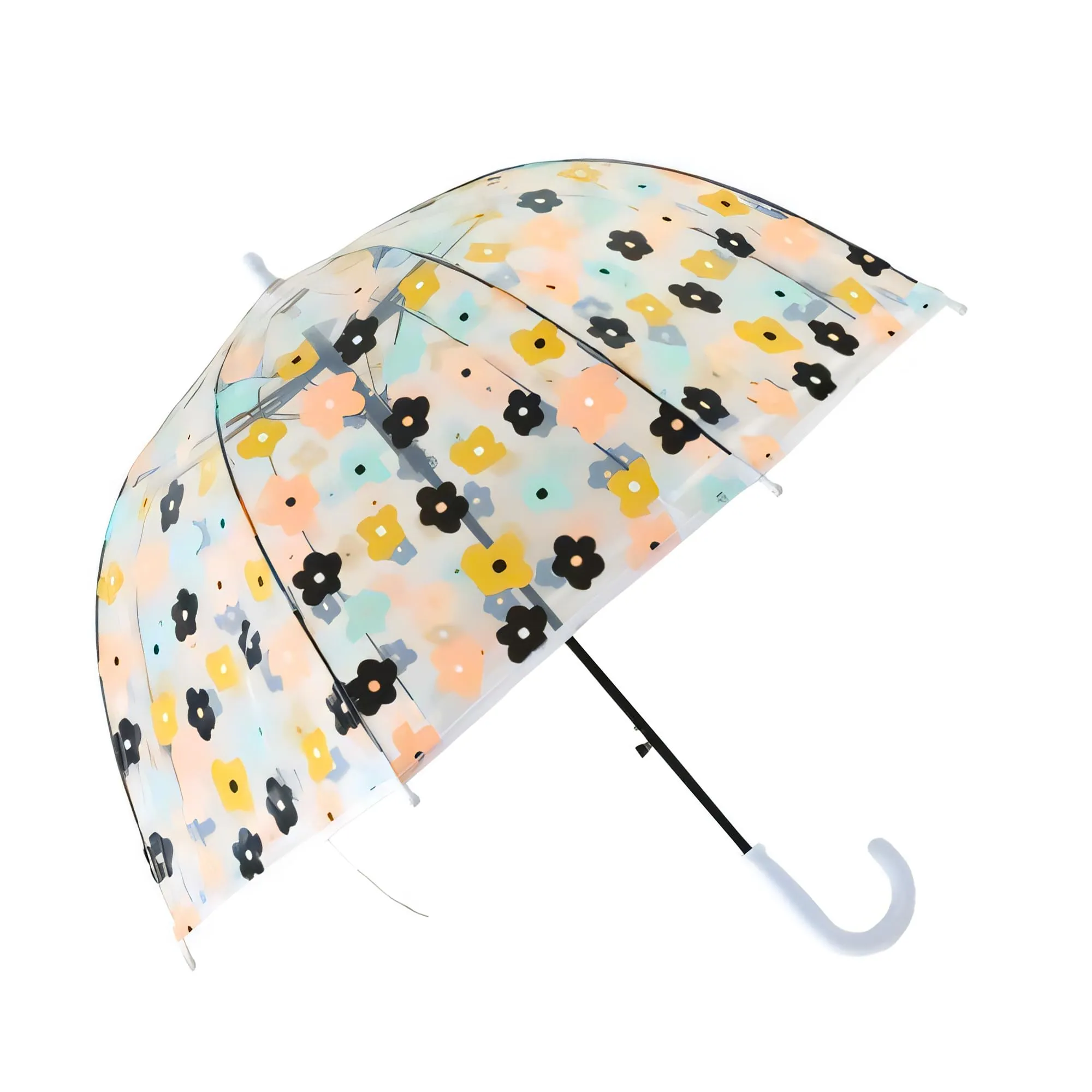 UMAI 64.5 cm Folding Umbrella Transparent | 8K Fiberglass Ribs | Auto Open & Non-slip Handle | Travel Friendly Windproof | Umbrella for Women, Men & Kids| Floral Print | White