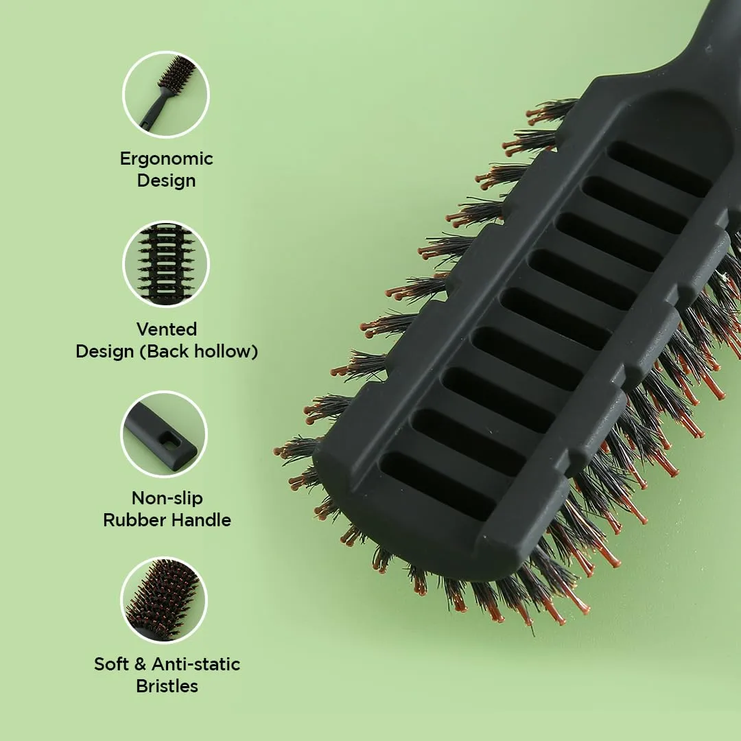 UMAI Round Vented Hair Brush for Men and Women Quick Drying Pain Free Detangling - Black Hair Comb | Detangle Brush for Salon Professional & Home Use | Round Hairbrush 2 Pack