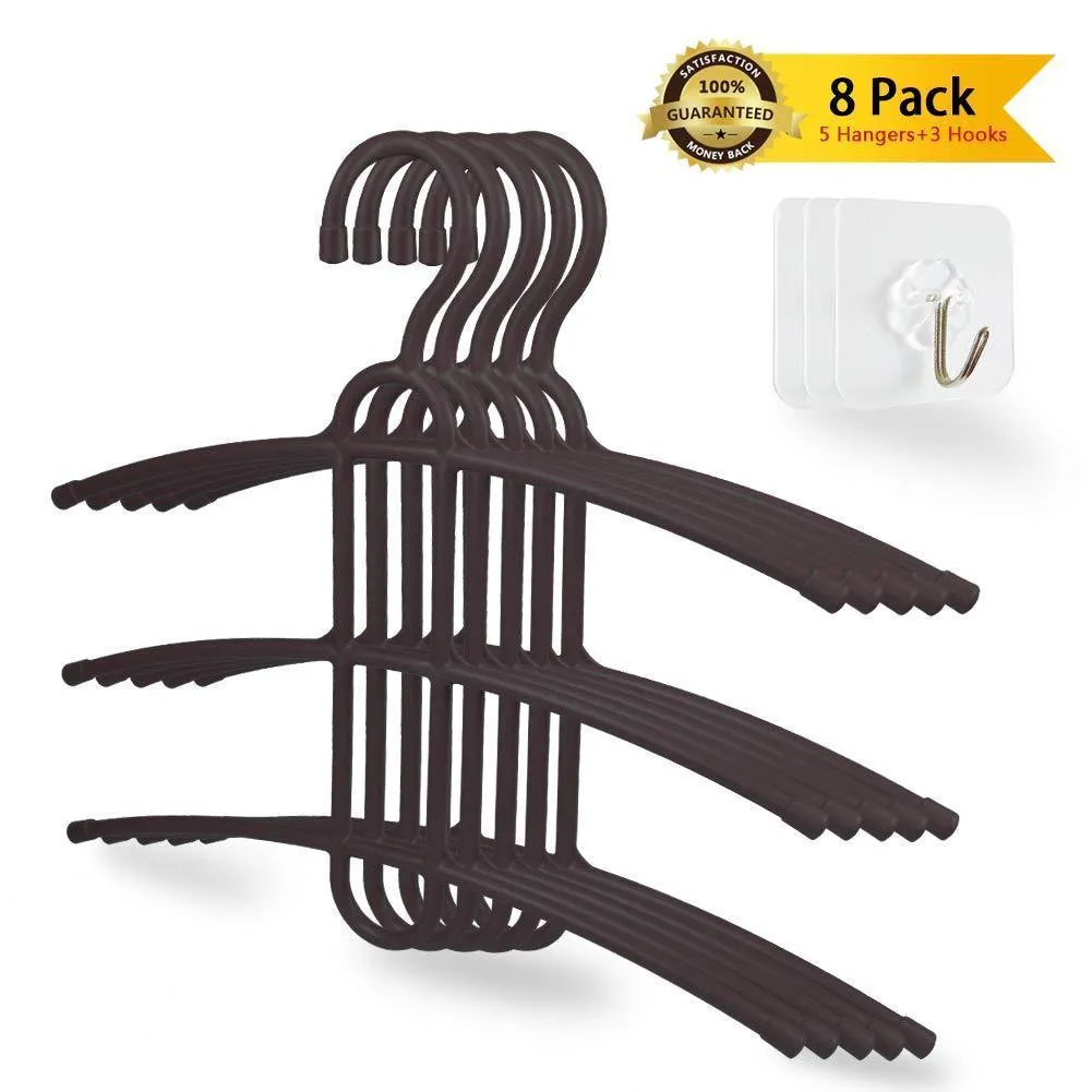 upra Shirt Hangers Space Saving Plastic 5-Pack, Durable Multi-Functional Non-Slip Clothes Hangers Closet Organizers, for Coats Jackets Pants Dress Scarf, Dorm Room/Apartment Essentials