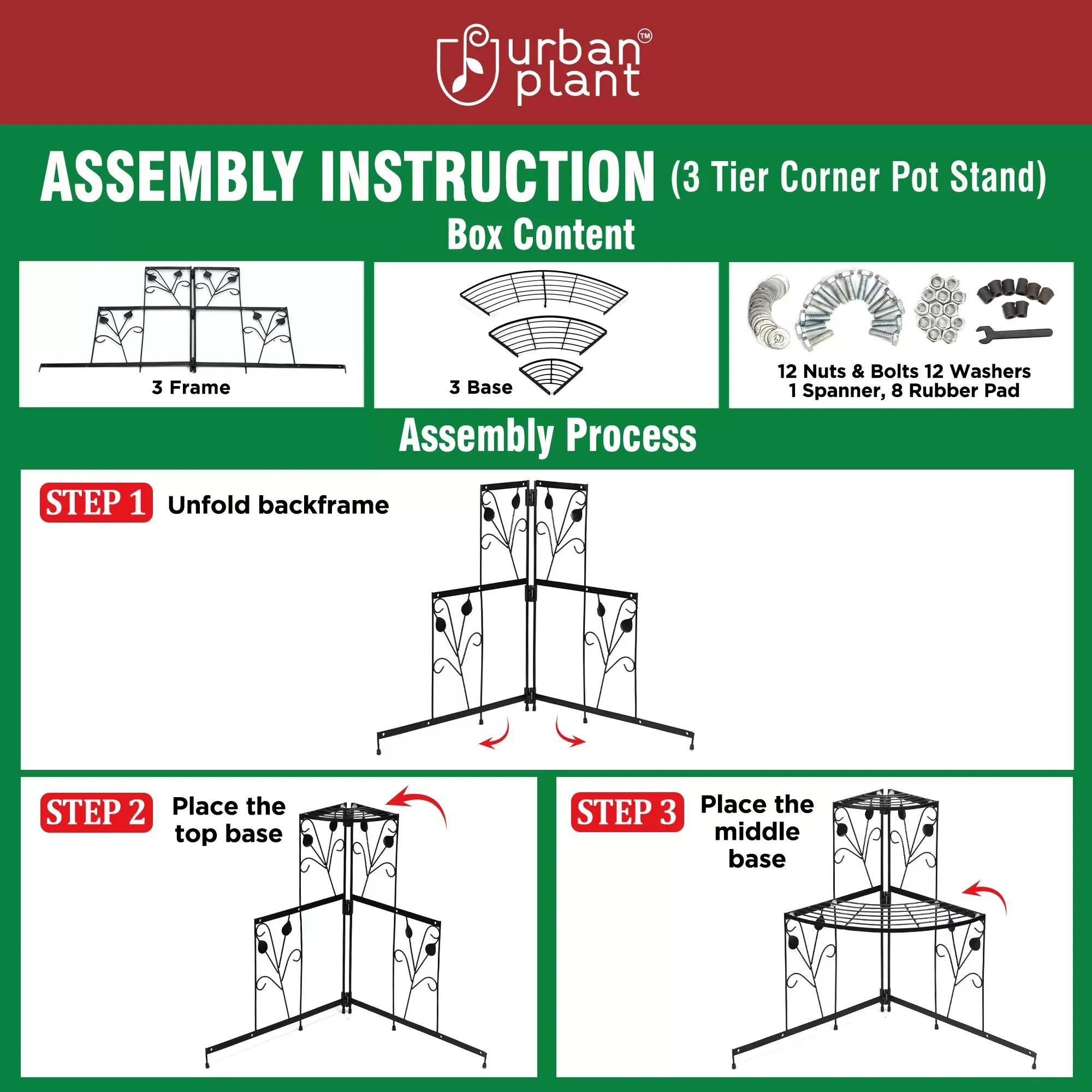 Urban plant 3 Tier Corner Metal Stand for Compact Spaces