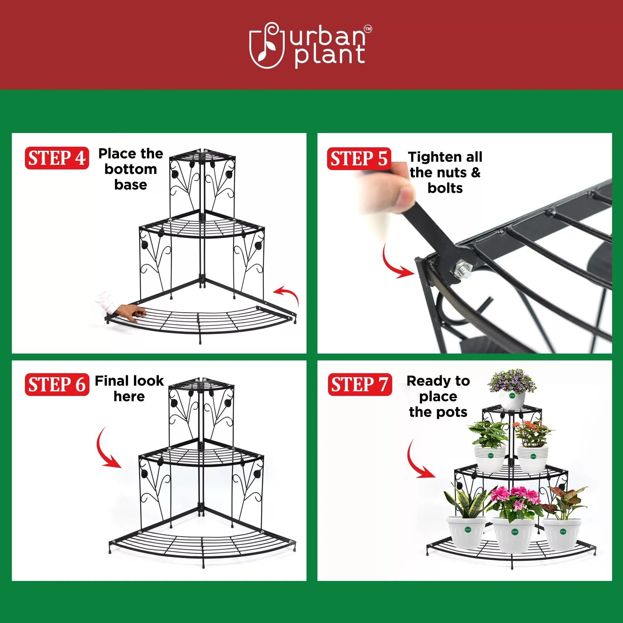 Urban plant 3 Tier Corner Metal Stand for Compact Spaces