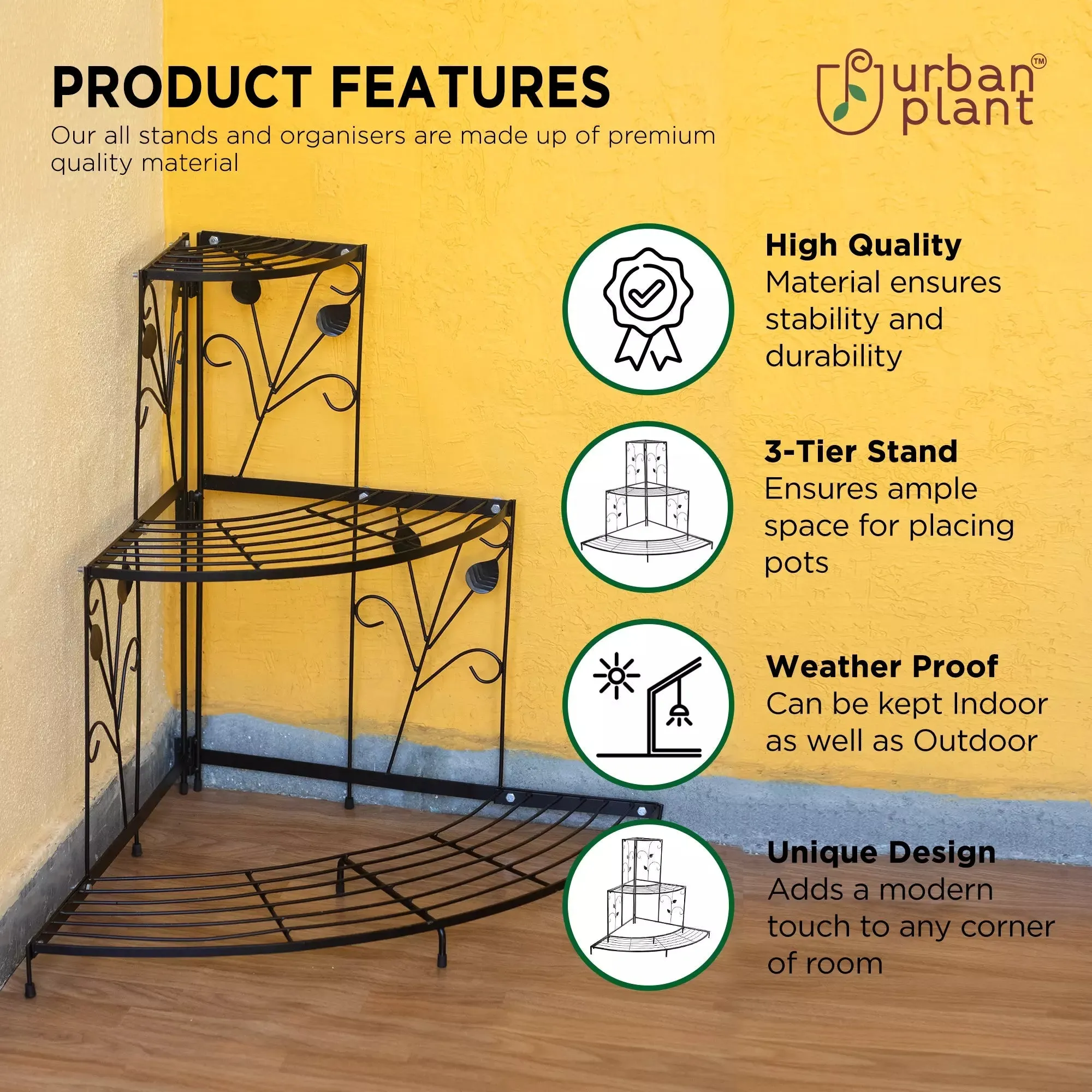 Urban plant 3 Tier Corner Metal Stand for Compact Spaces