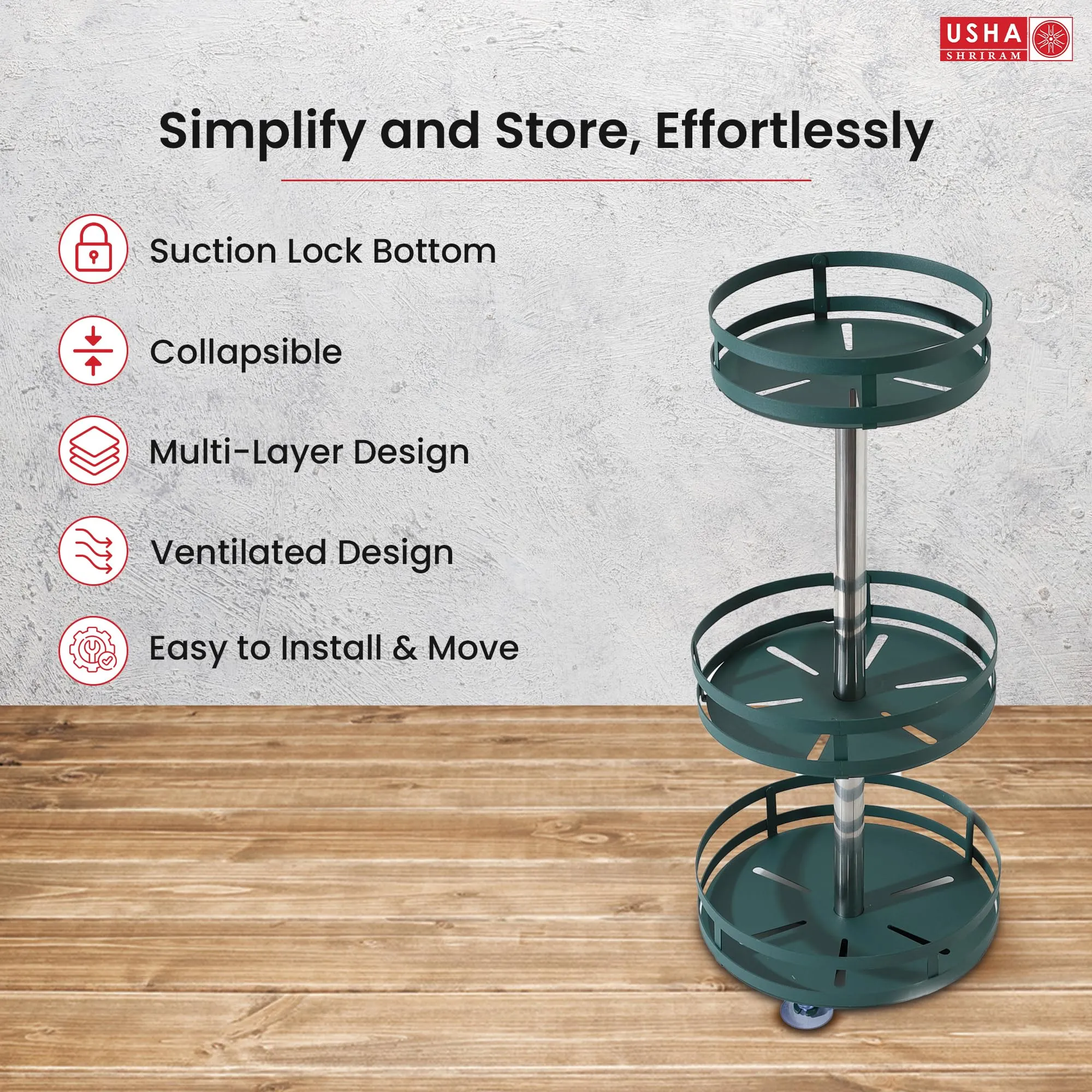 USHA SHRIRAM Carbon Steel Oil Bottle Holder For Kitchen |360 Rotation | Wine Whiskey Bottle Holder | Kitchen Organiser Space Saver | Storage Rack For Kitchen Organiser (Pack of 3, Round - 3 Layer)