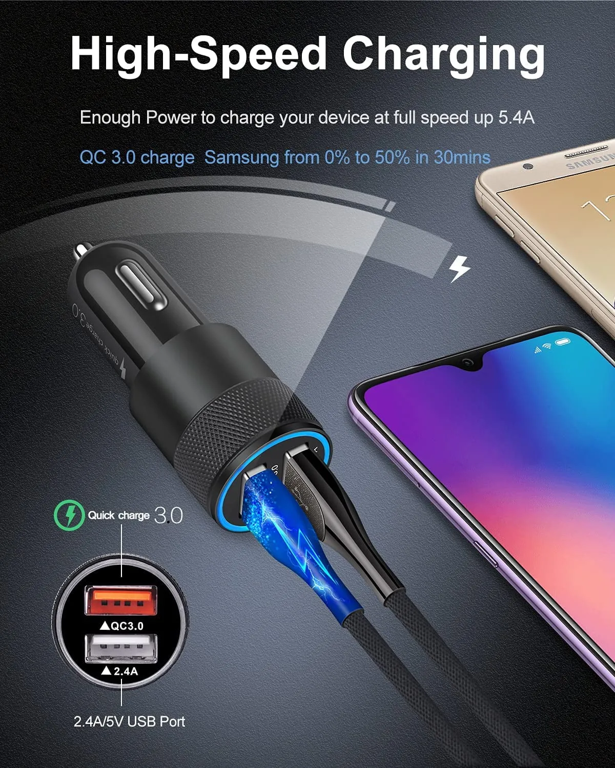 versatile 2PCS Car Charger,AILKIN 5.4A/30W QC 3.0 Quick Charge Car Cigarette Lighter Socket Fast Charge Charging Dual USB Car Charger Adapter USB Car Charger