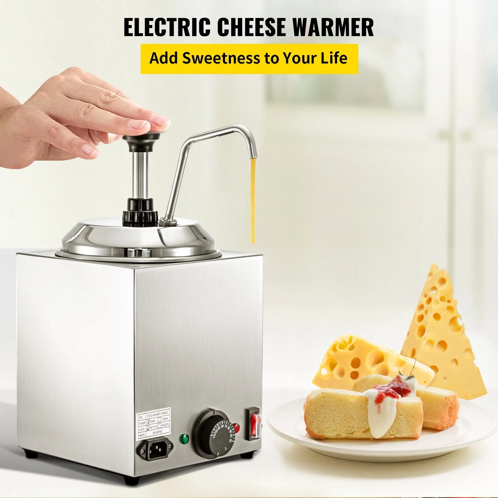 Vevor Cheese Warmer with Pump 2.4 Qt Capacity 650W Stainless Steel Dispenser 86°F-230°F Temperature New