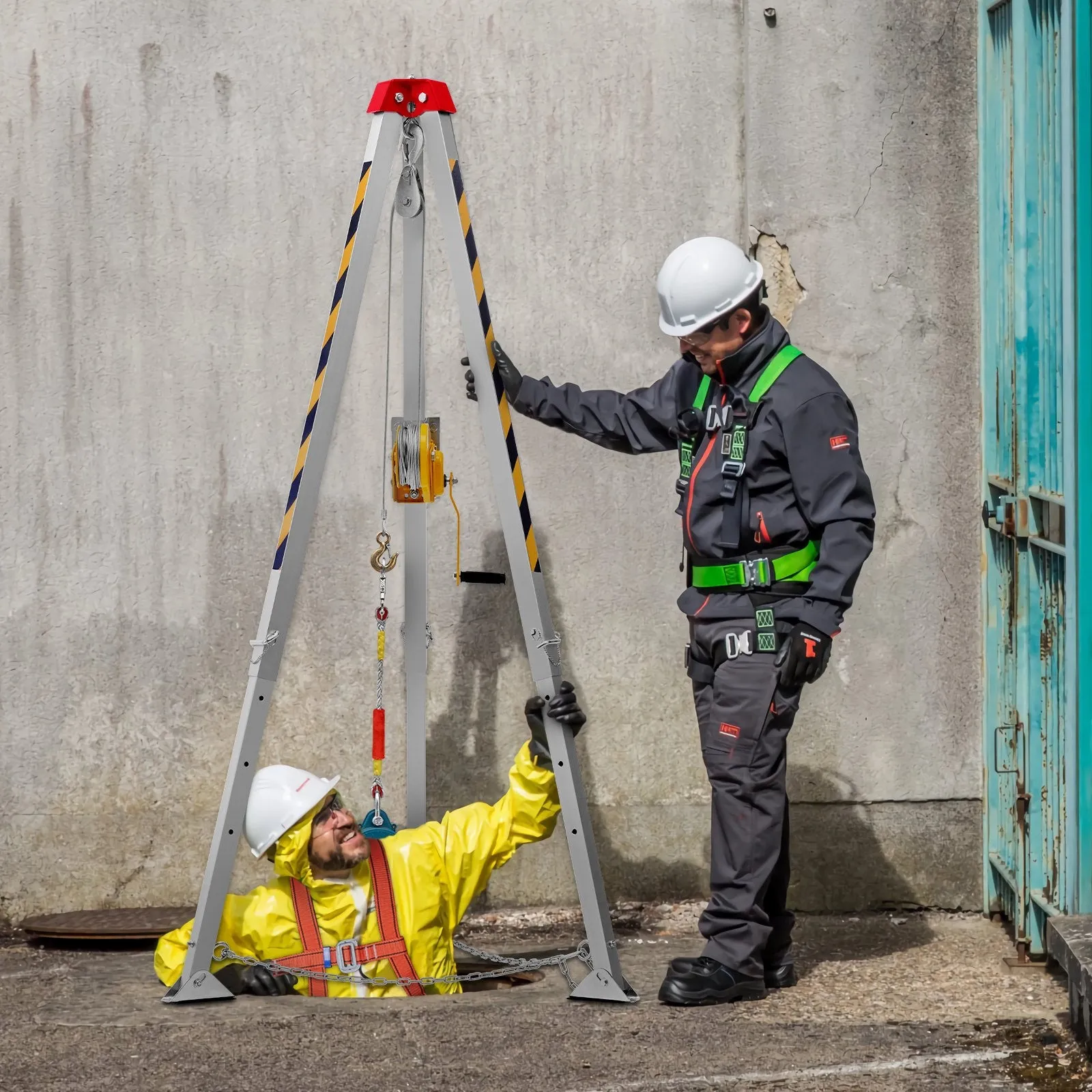 Vevor Confined Space Tripod Kit 1200 Lbs. Winch 7' Legs 98' Cable 32.8' Fall Arrester New