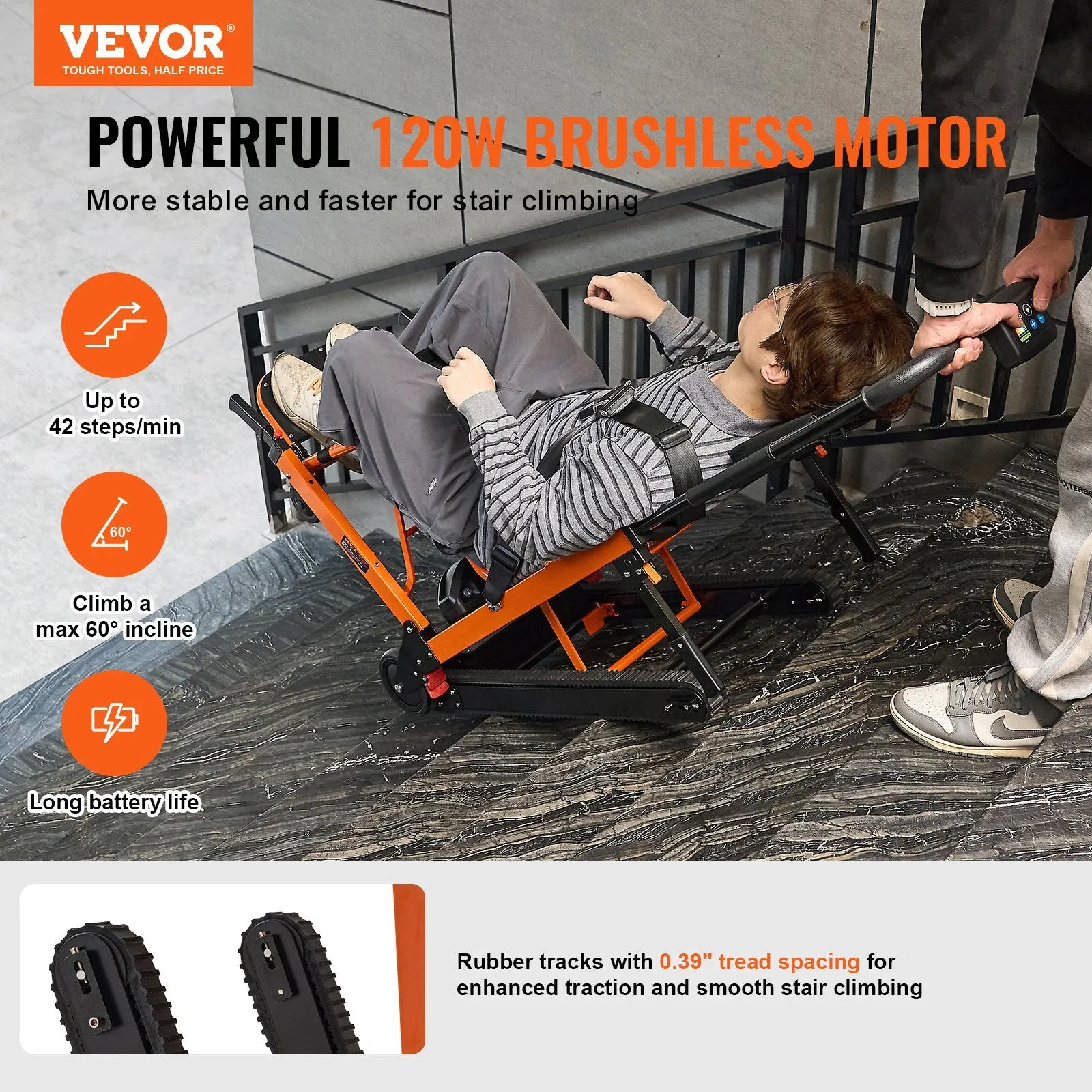 Vevor Electric Stair Chair 450 lbs. Load Capacity Foldable Emergency Evacuation Use Battery Operated New