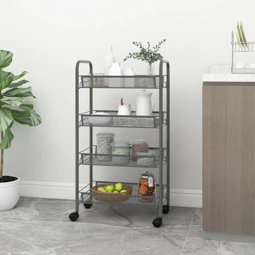 vidaXL 4-Tier Kitchen Trolley - Grey, Iron, 46x26x85 cm - Sturdy & Versatile Storage Solution