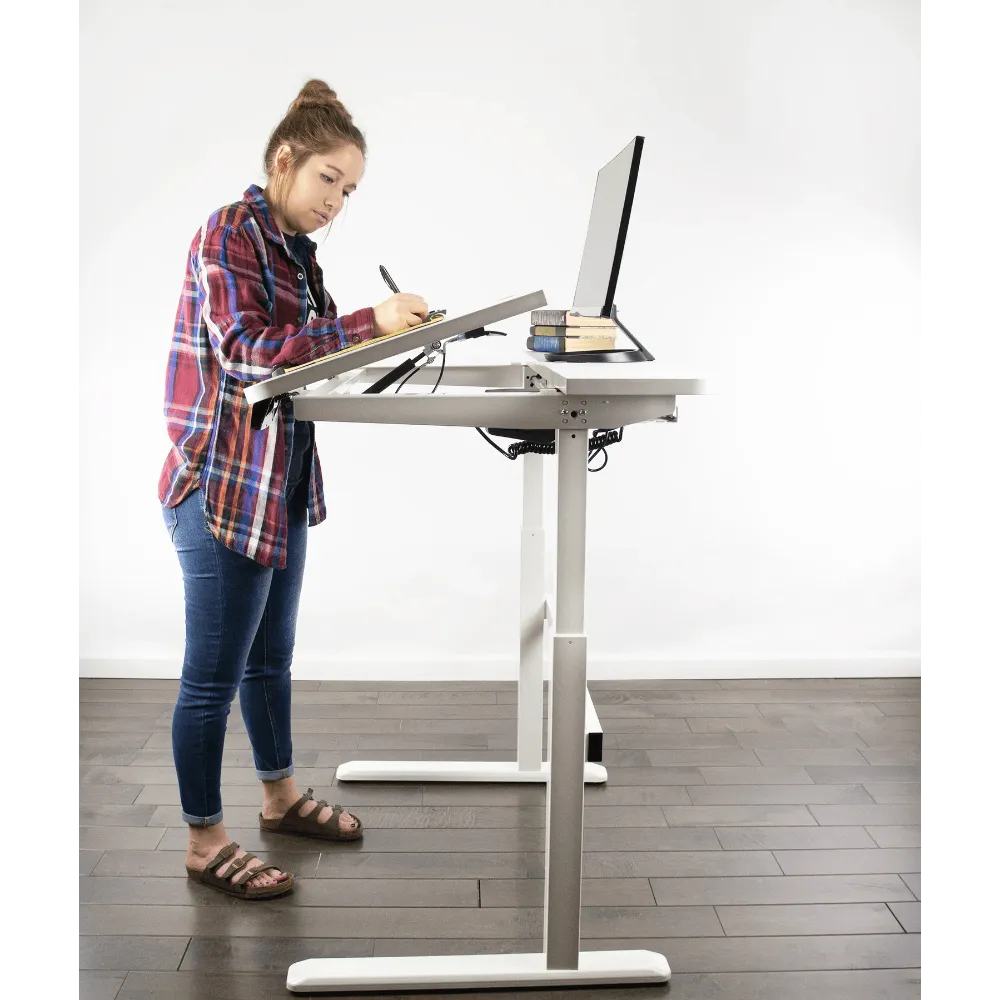 VIVO White 48" Height-Adjustable Sit Stand Electric Drafting Table DESK-V101ED