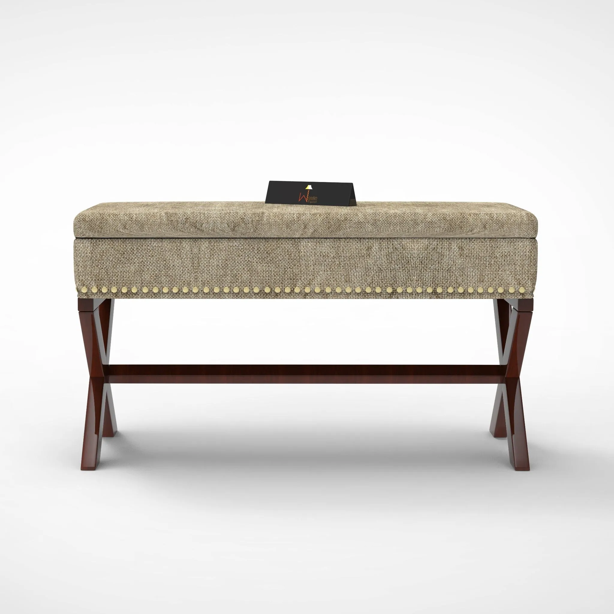 Wooden Twist Magazine Rectangular Shape Solid Wood Bench with Storage in Ottoman Style for Entryway or Living Room