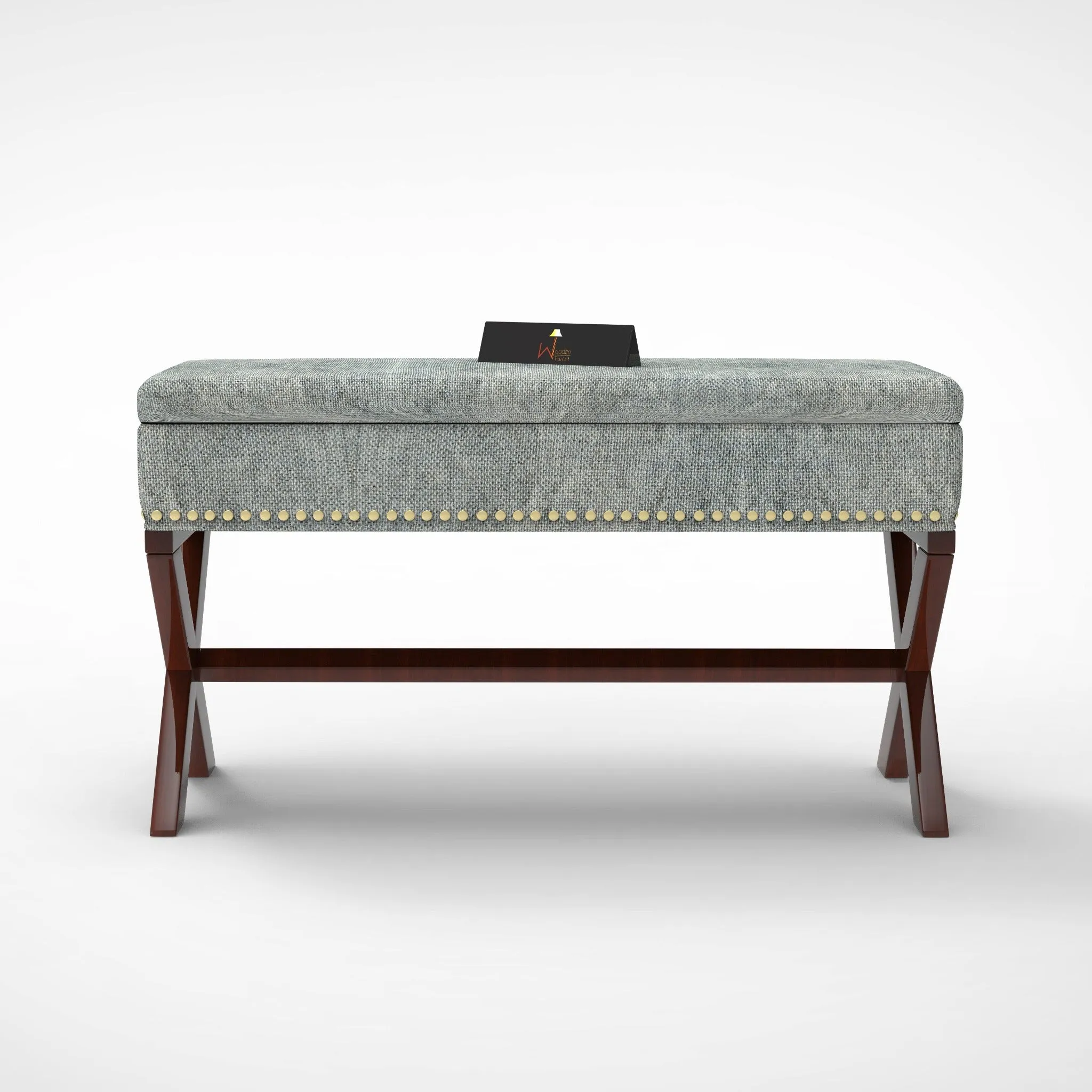 Wooden Twist Magazine Rectangular Shape Solid Wood Bench with Storage in Ottoman Style for Entryway or Living Room