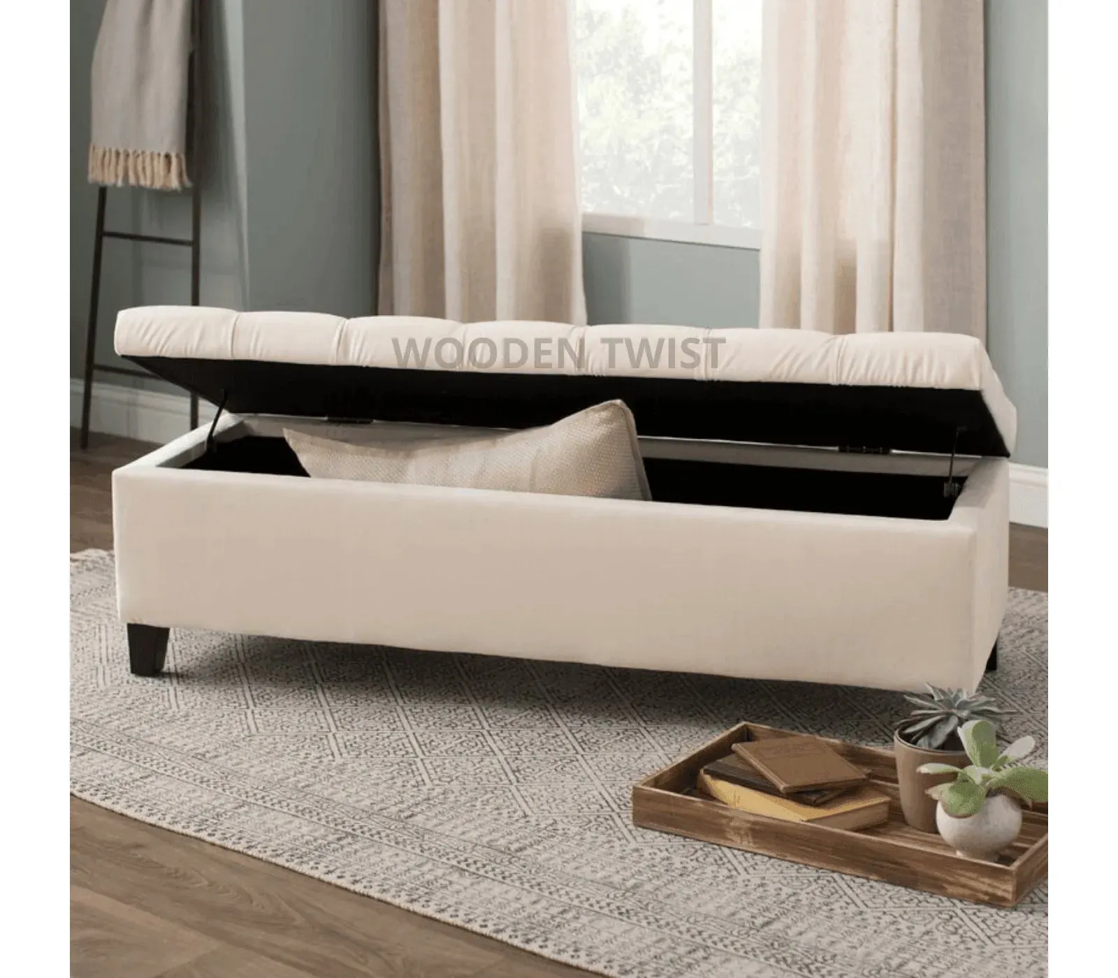 Wooden Twist Zelja Solid Wood Flip Top Storage Bench Couch