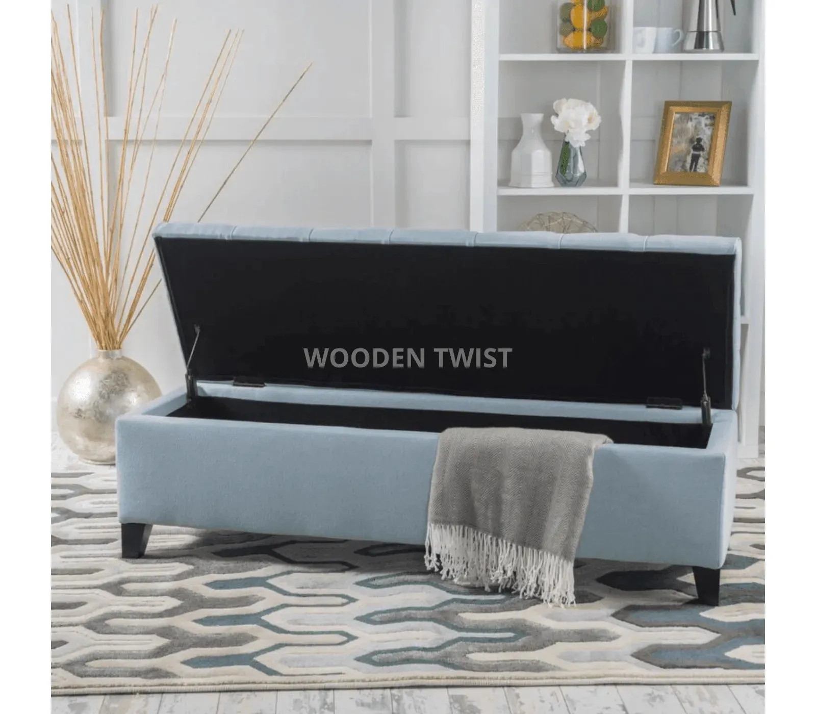 Wooden Twist Zelja Solid Wood Flip Top Storage Bench Couch