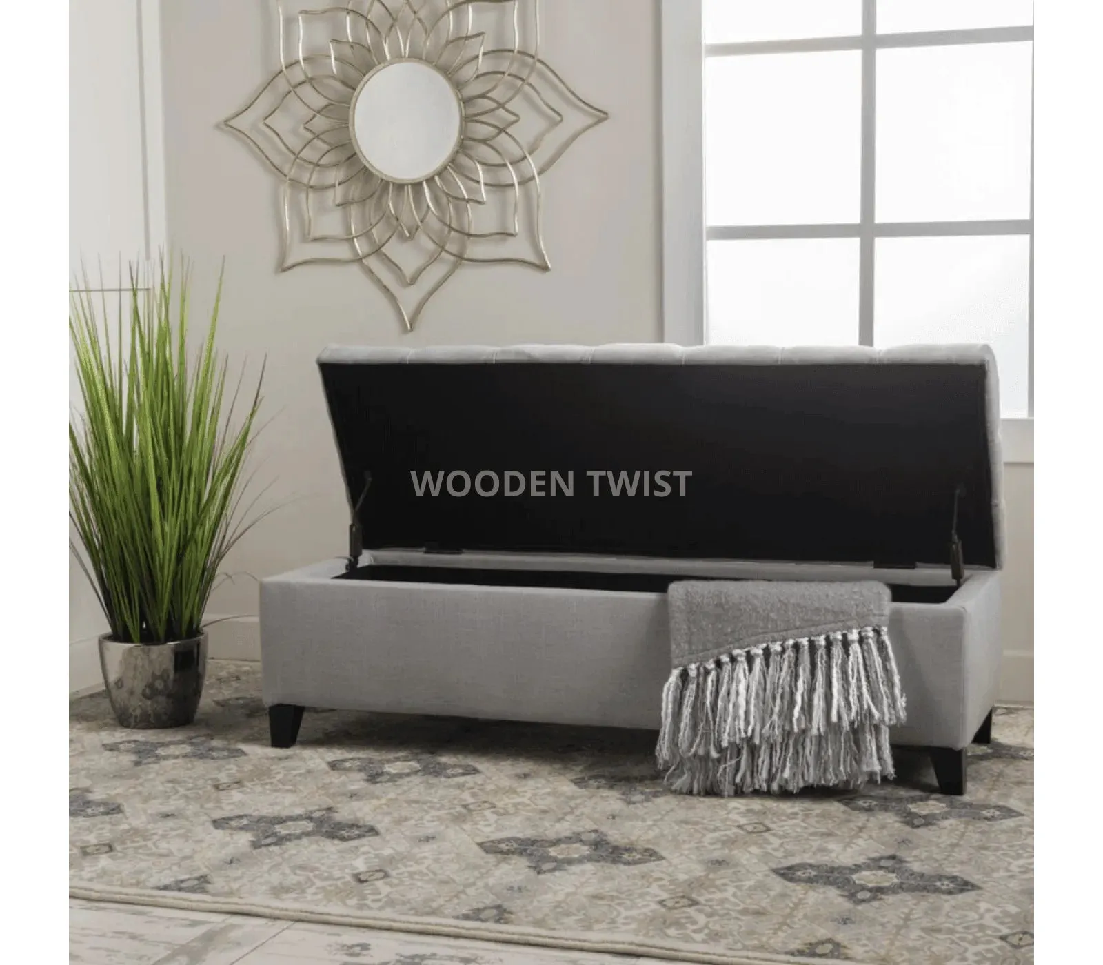 Wooden Twist Zelja Solid Wood Flip Top Storage Bench Couch