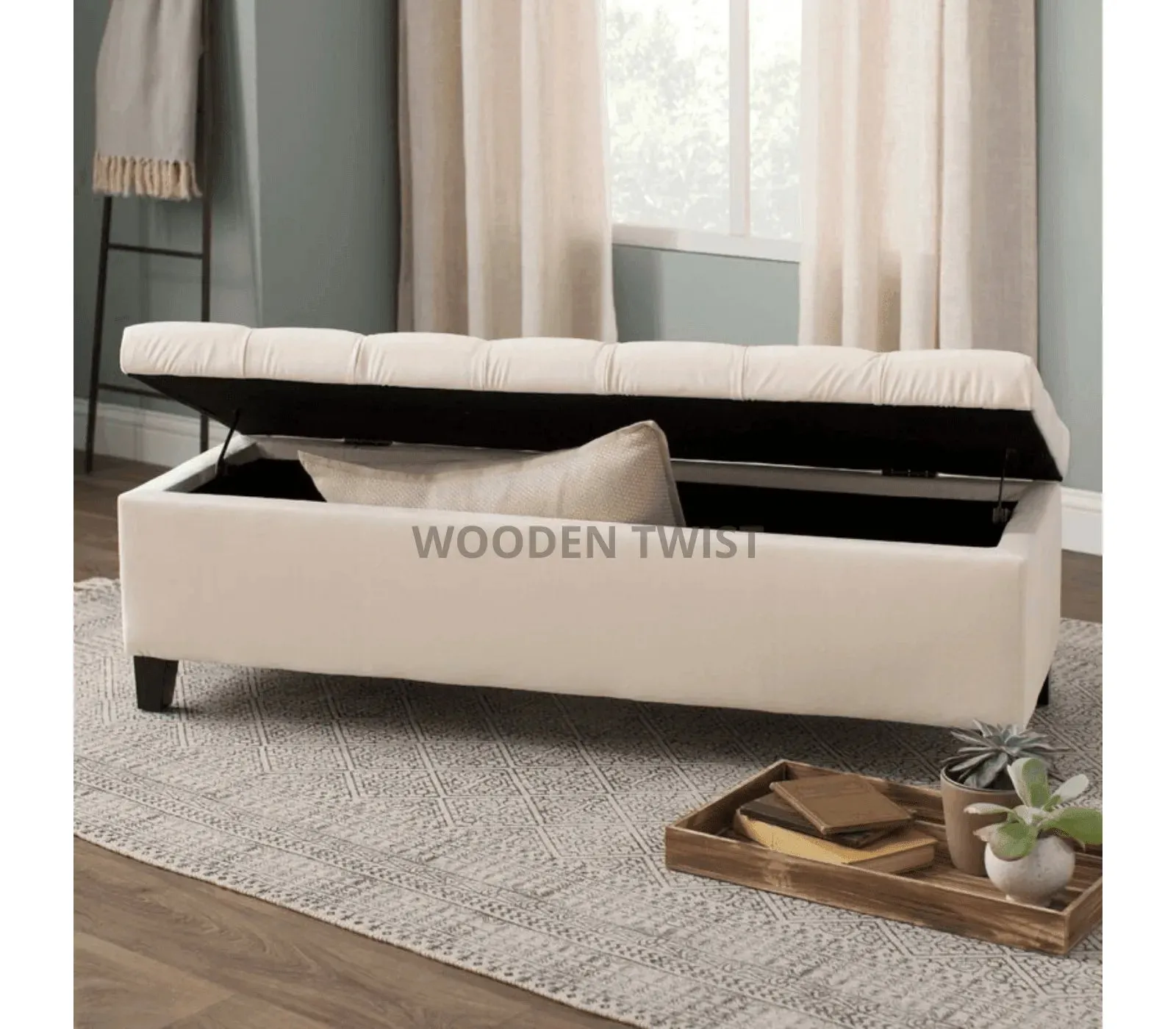 Wooden Twist Zelja Solid Wood Flip Top Storage Bench Couch