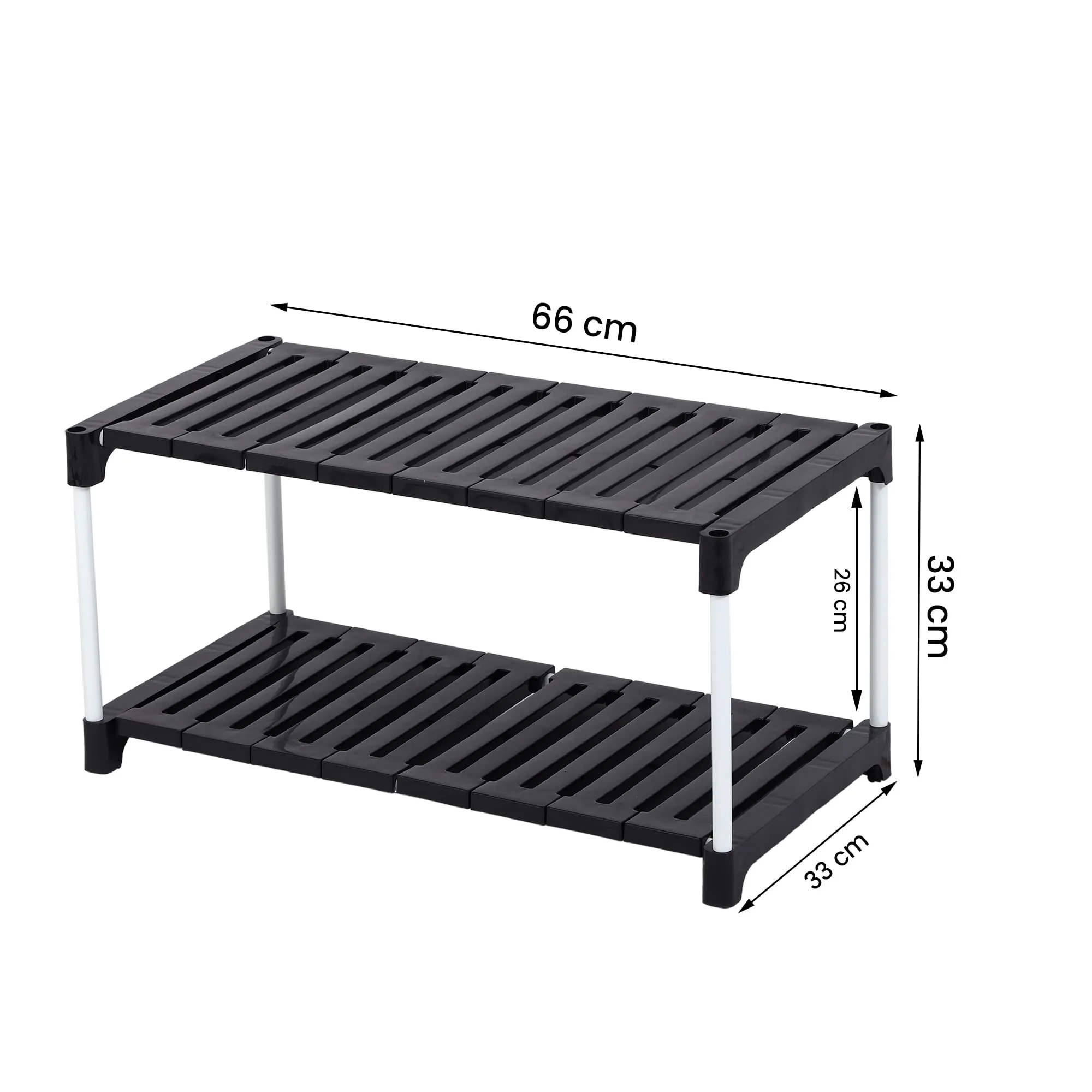 YMRR® Portable Shoe Rack Organizer - Metal Rod & Plastic Shelves | Adjustable & Space-Saving Stand | Multipurpose Storage for Shoes, Books, Clothes, Kitchen, Bathroom, (2 Steps, Black)