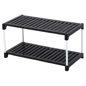 YMRR® Portable Shoe Rack Organizer - Metal Rod & Plastic Shelves | Adjustable & Space-Saving Stand | Multipurpose Storage for Shoes, Books, Clothes, Kitchen, Bathroom, (2 Steps, Black)